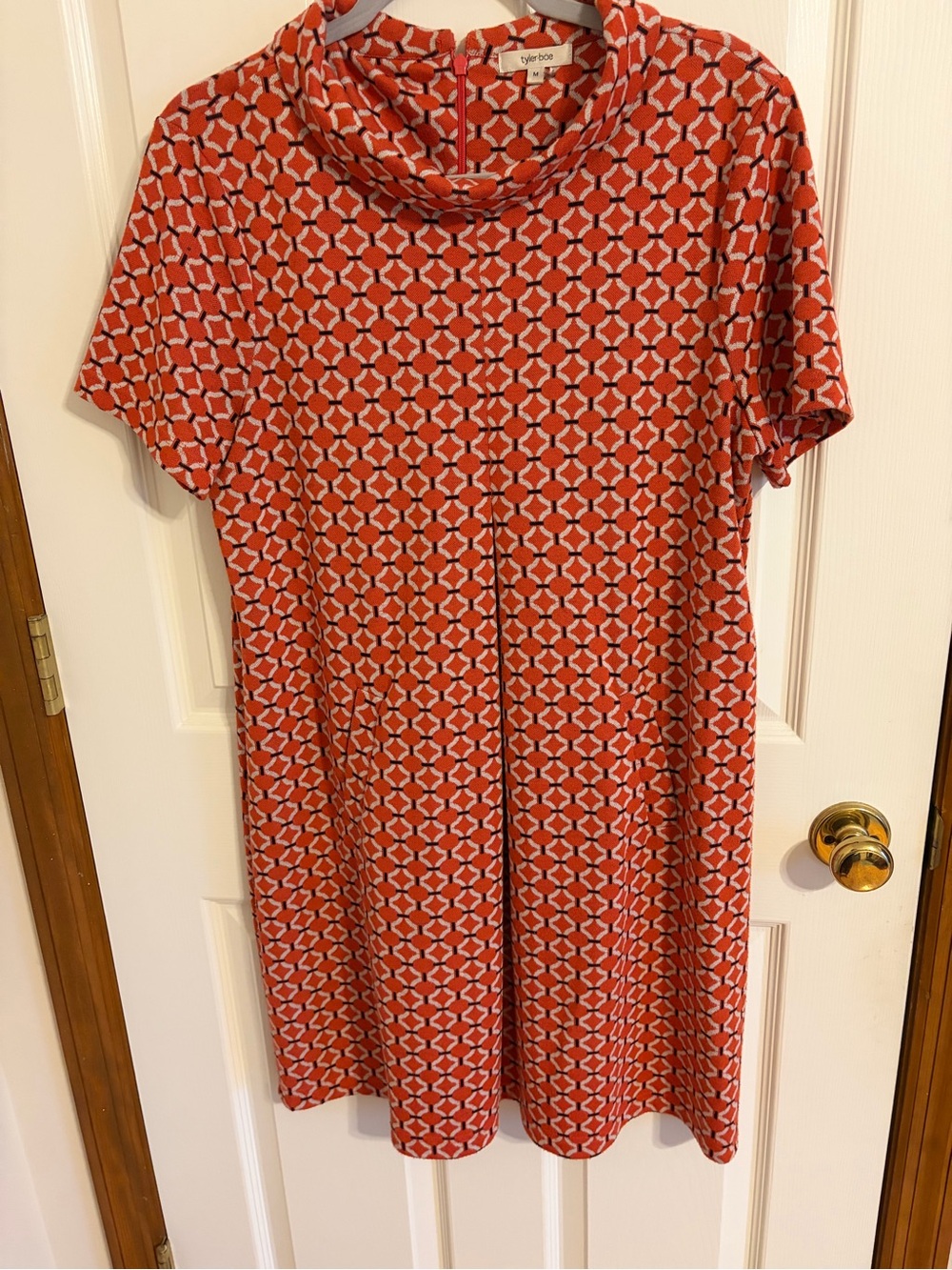 Tyler Boe Coral Geometric Cowl-Neck Short Sleeve Dress
